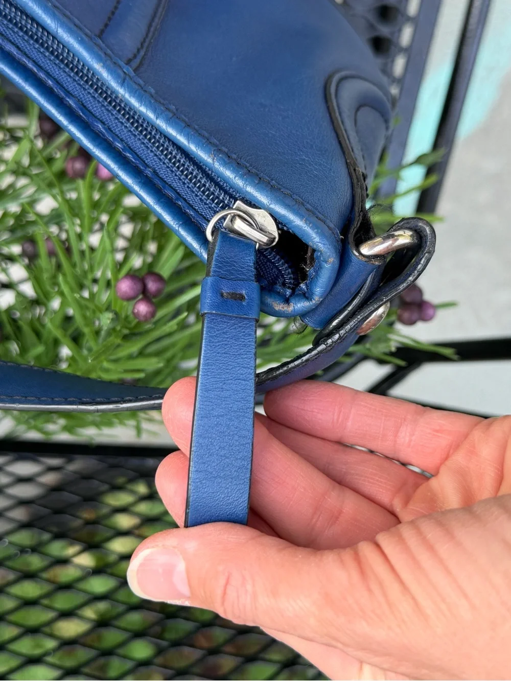 Vintage Etienne Aigner Blue Leather Shoulder Bag with Tassel and Matching Wallet